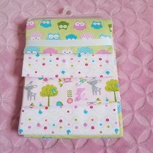 4 Pack Receiving Blankets - Owl & Forest Animals